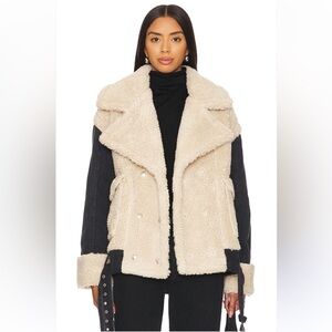 NWT Blank NYC Hitch Hiker Tan Shearling and Black Denim Jacket Size S